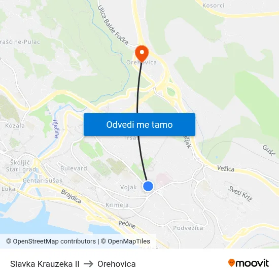 Slavka Krauzeka II to Orehovica map