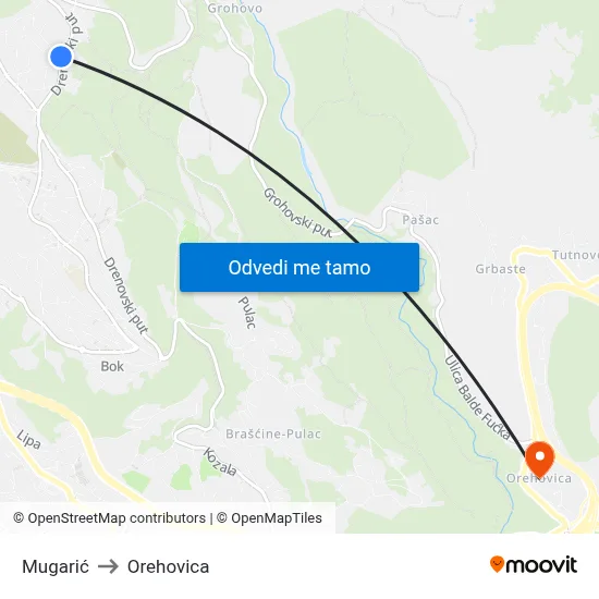Mugarić to Orehovica map
