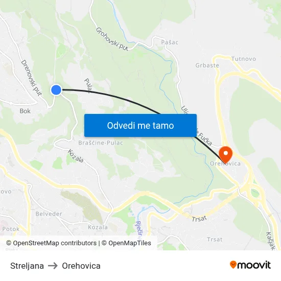 Streljana to Orehovica map