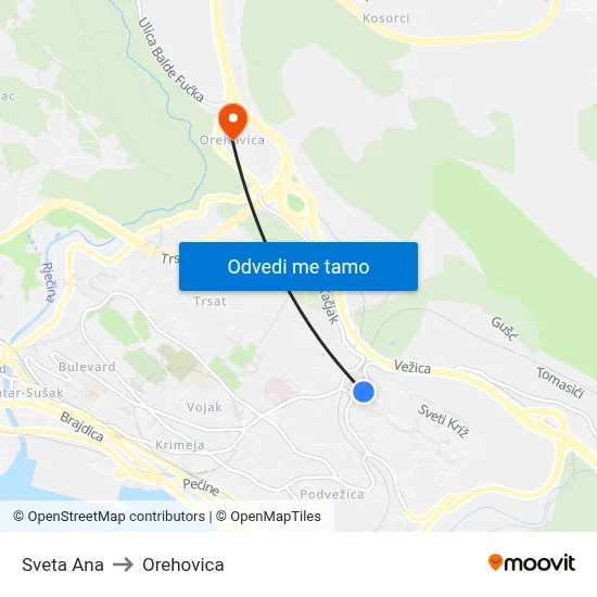 Sveta Ana to Orehovica map