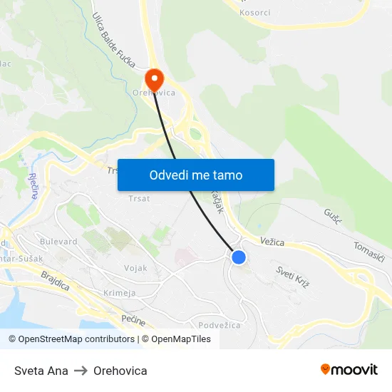 Sveta Ana to Orehovica map