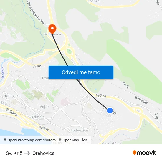 Sv.  Križ to Orehovica map