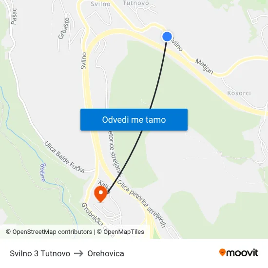 Svilno 3 Tutnovo to Orehovica map