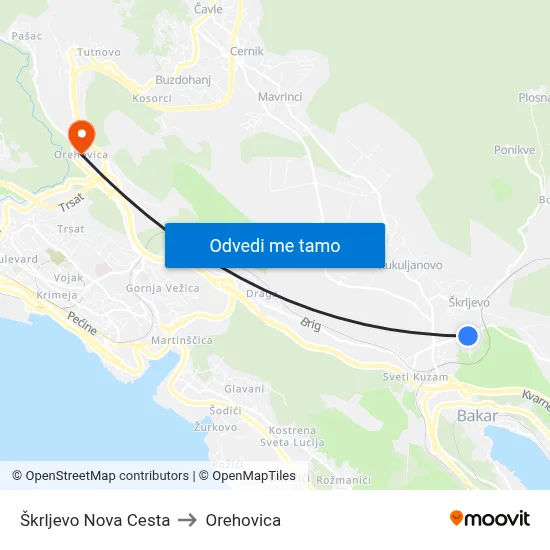 Škrljevo Nova Cesta to Orehovica map