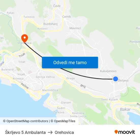 Škrljevo 5 Ambulanta to Orehovica map