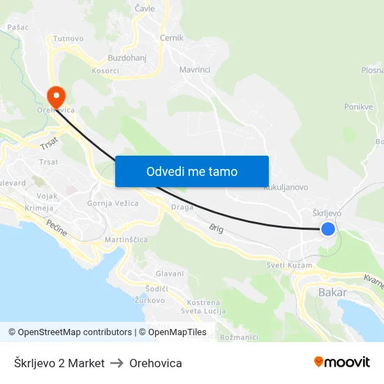 Škrljevo 2 Market to Orehovica map