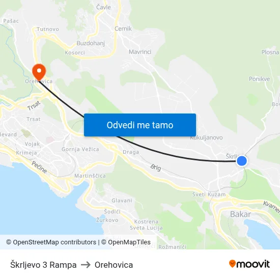 Škrljevo 3 Rampa to Orehovica map