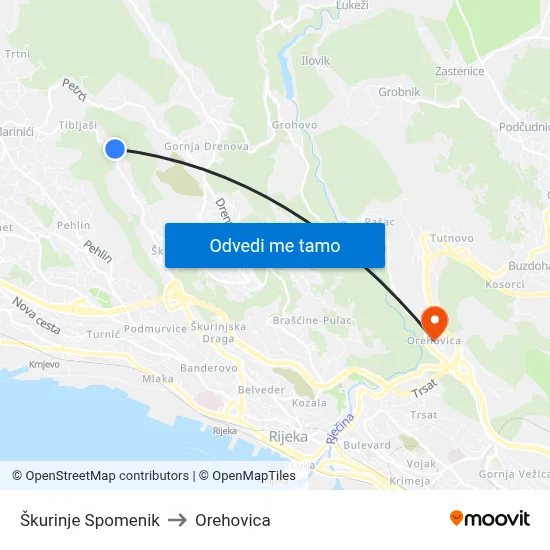 Škurinje Spomenik to Orehovica map