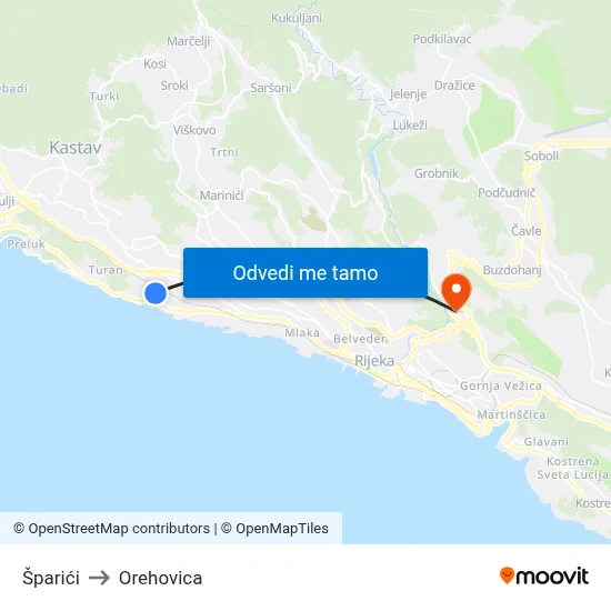 Šparići to Orehovica map