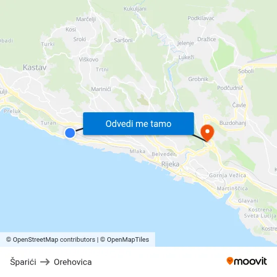Šparići to Orehovica map