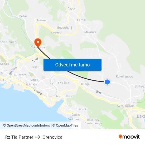 Rz Tia Partner to Orehovica map