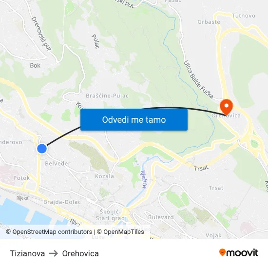 Tizianova to Orehovica map