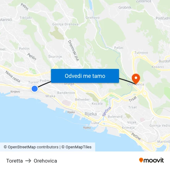 Toretta to Orehovica map
