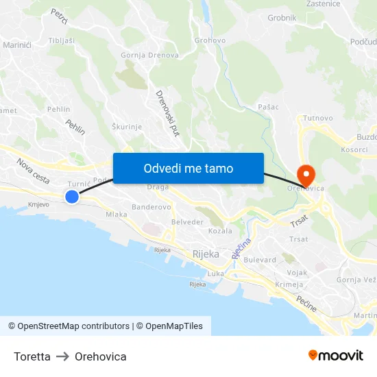 Toretta to Orehovica map