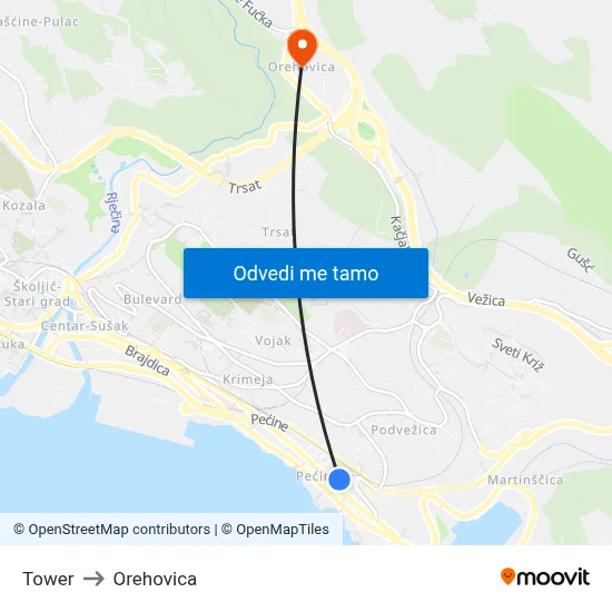 Tower to Orehovica map