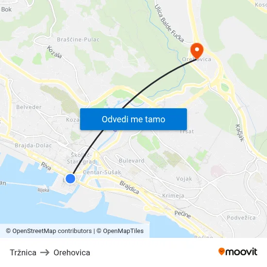 Tržnica to Orehovica map