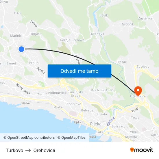 Turkovo to Orehovica map