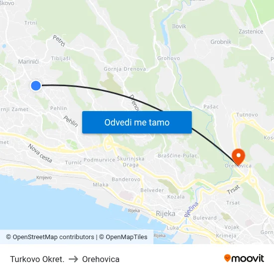 Turkovo Okret. to Orehovica map