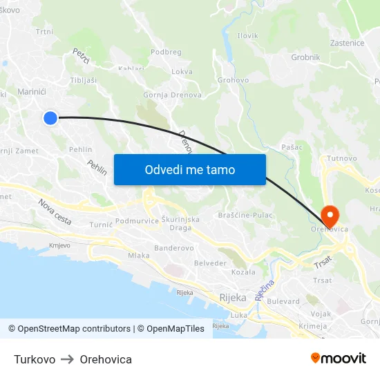 Turkovo to Orehovica map