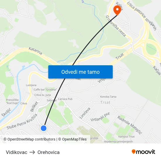 Vidikovac to Orehovica map