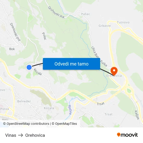 Vinas to Orehovica map