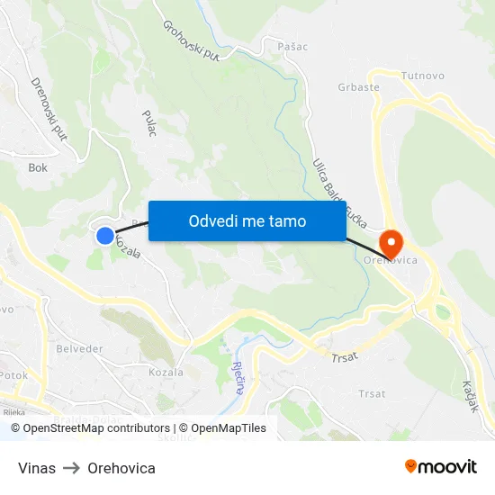 Vinas to Orehovica map