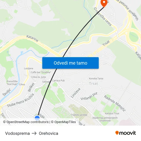 Vodosprema to Orehovica map