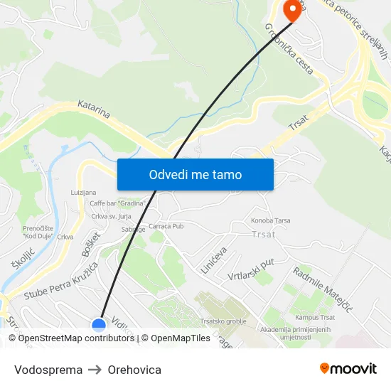 Vodosprema to Orehovica map