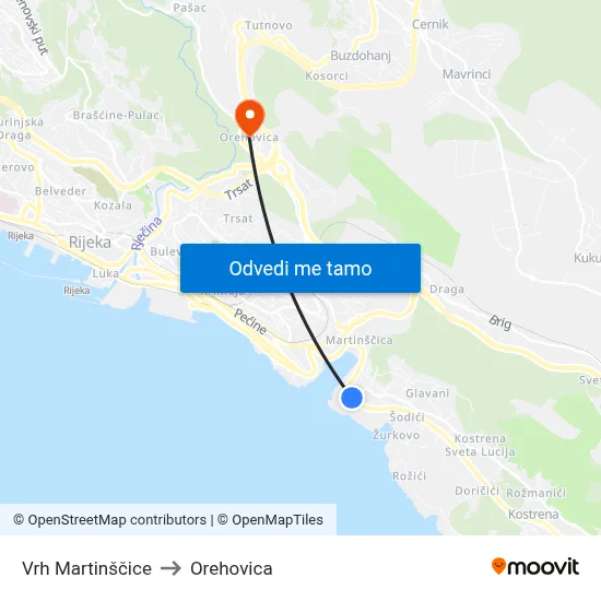 Vrh Martinščice to Orehovica map