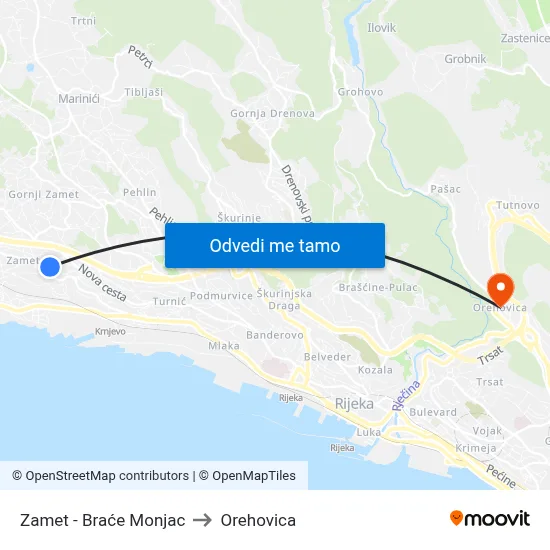 Zamet - Braće Monjac to Orehovica map