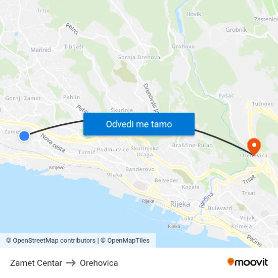 Zamet Centar to Orehovica map