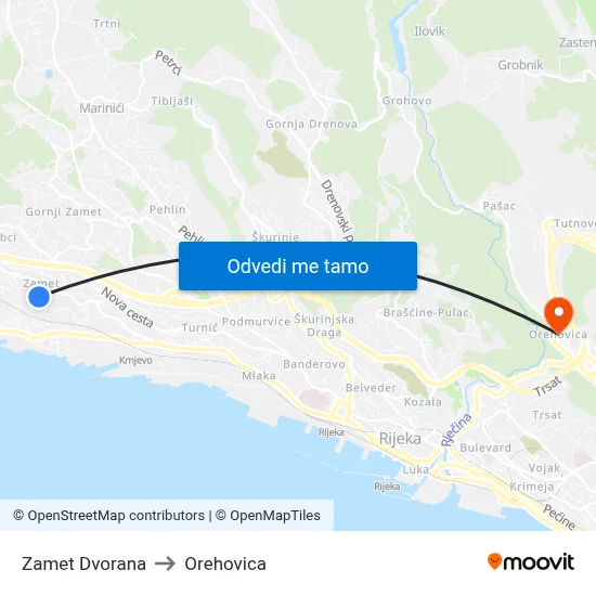 Zamet  Dvorana to Orehovica map