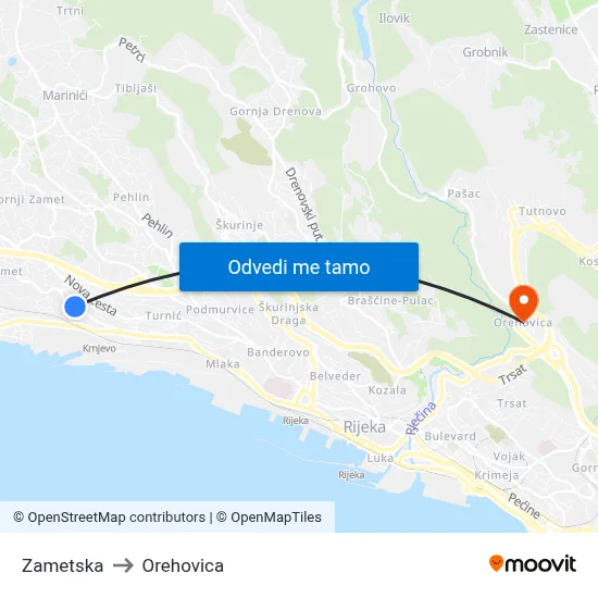 Zametska to Orehovica map