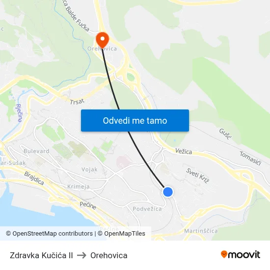 Zdravka Kučića II to Orehovica map