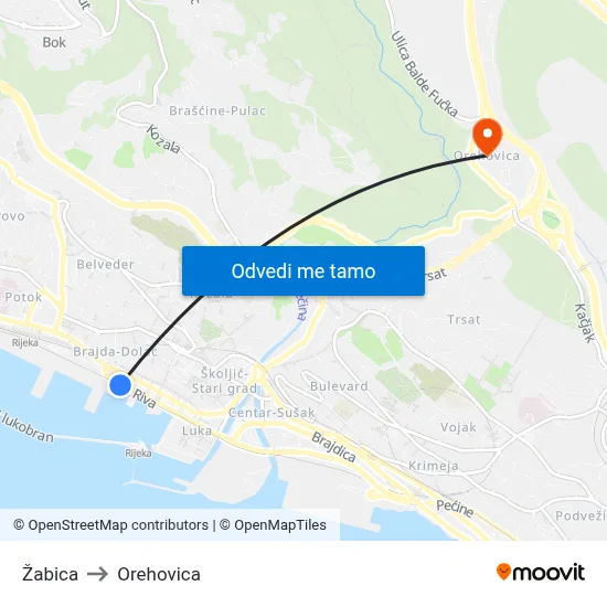 Žabica to Orehovica map