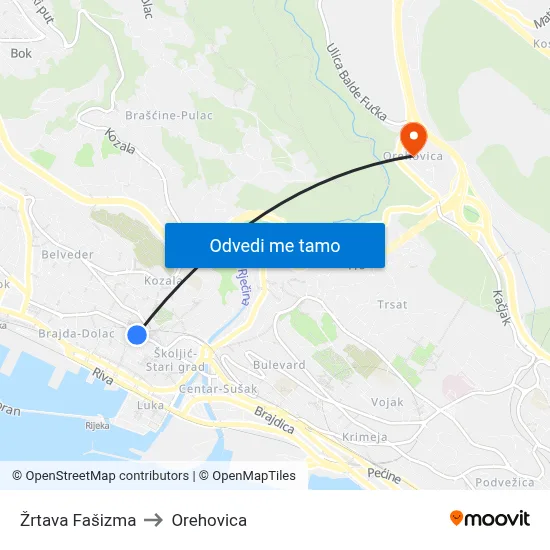 Žrtava Fašizma to Orehovica map