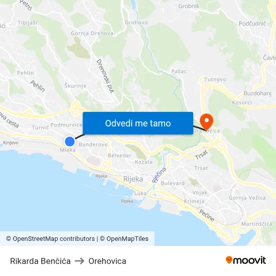 Rikarda Benčića to Orehovica map