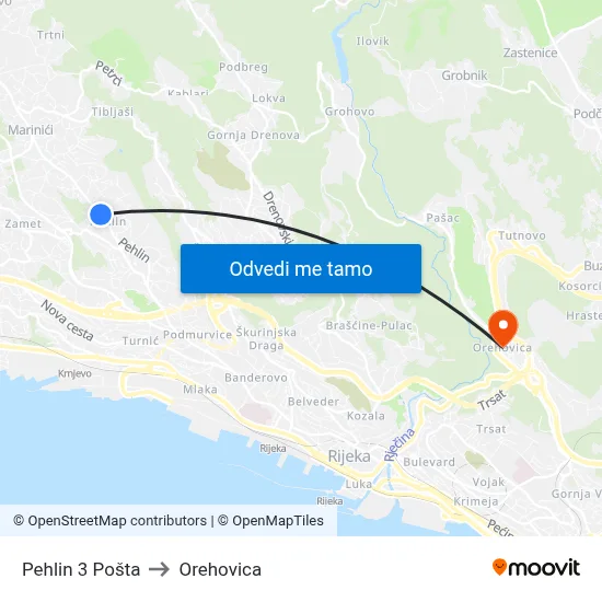 Pehlin 3 Pošta to Orehovica map