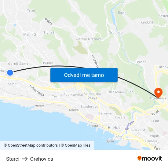 Starci to Orehovica map