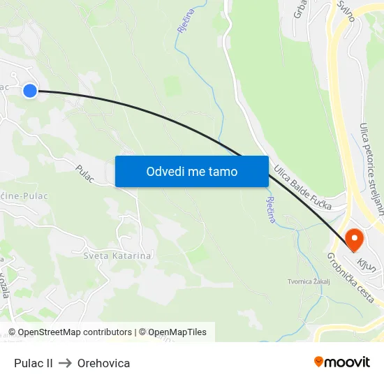 Pulac II to Orehovica map