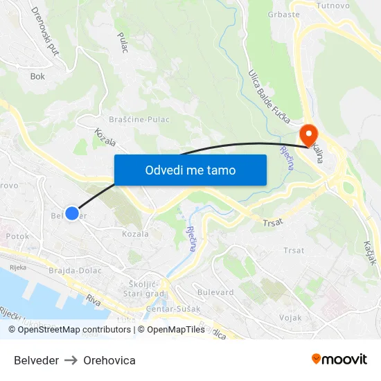 Belveder to Orehovica map