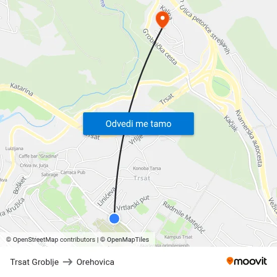Trsat Groblje to Orehovica map