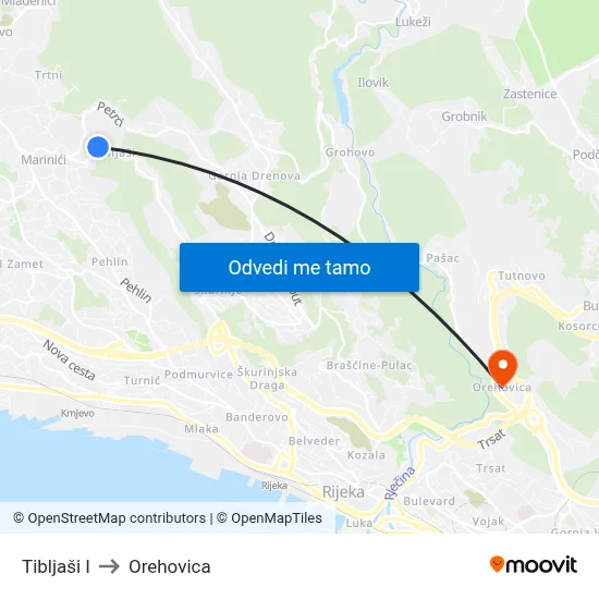 Tibljaši I to Orehovica map