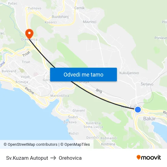 Sv.Kuzam Autoput to Orehovica map