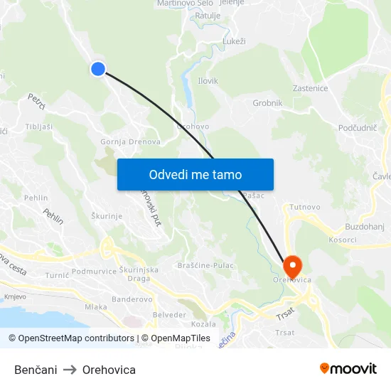 Benčani to Orehovica map
