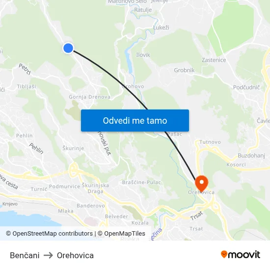 Benčani to Orehovica map
