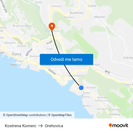 Kostrena  Komerc to Orehovica map