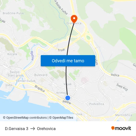 D.Gervaisa 3 to Orehovica map