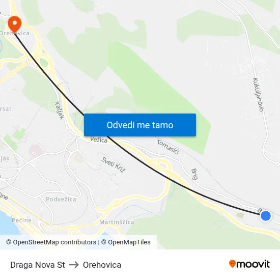 Draga Nova St to Orehovica map
