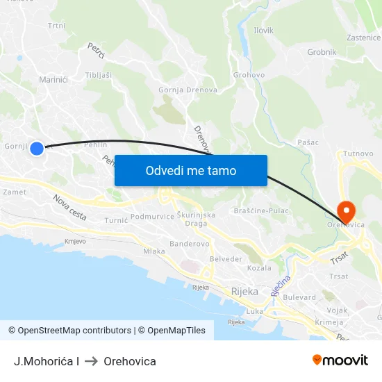 J.Mohorića I to Orehovica map